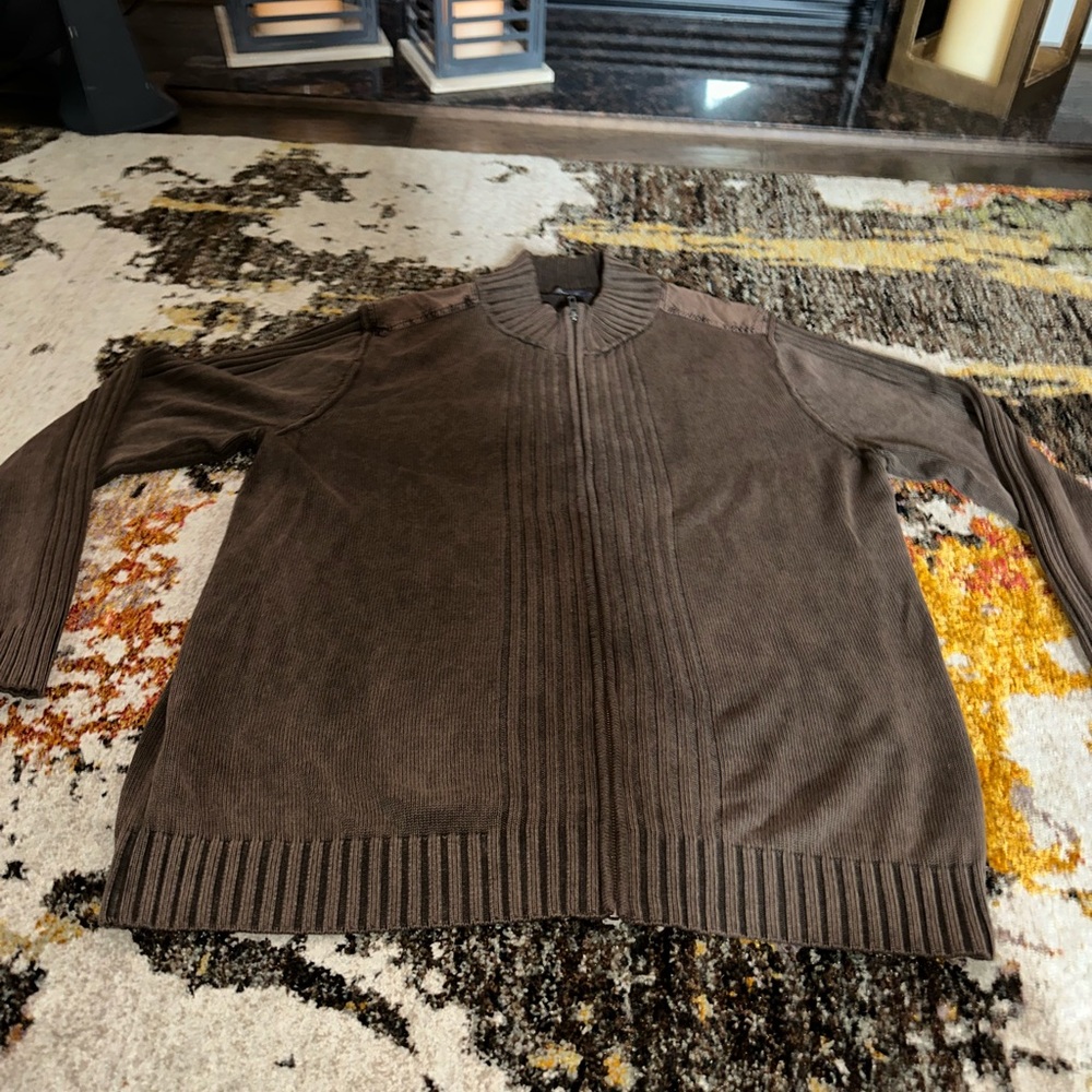 Crucial Brown Zip Up Sweater with Ribbed Texture